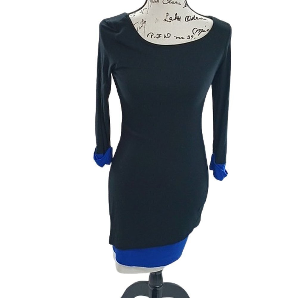 BAILEY 44 Anthropologie Dress Black Bodycon Asymmetrical Hem Size XS